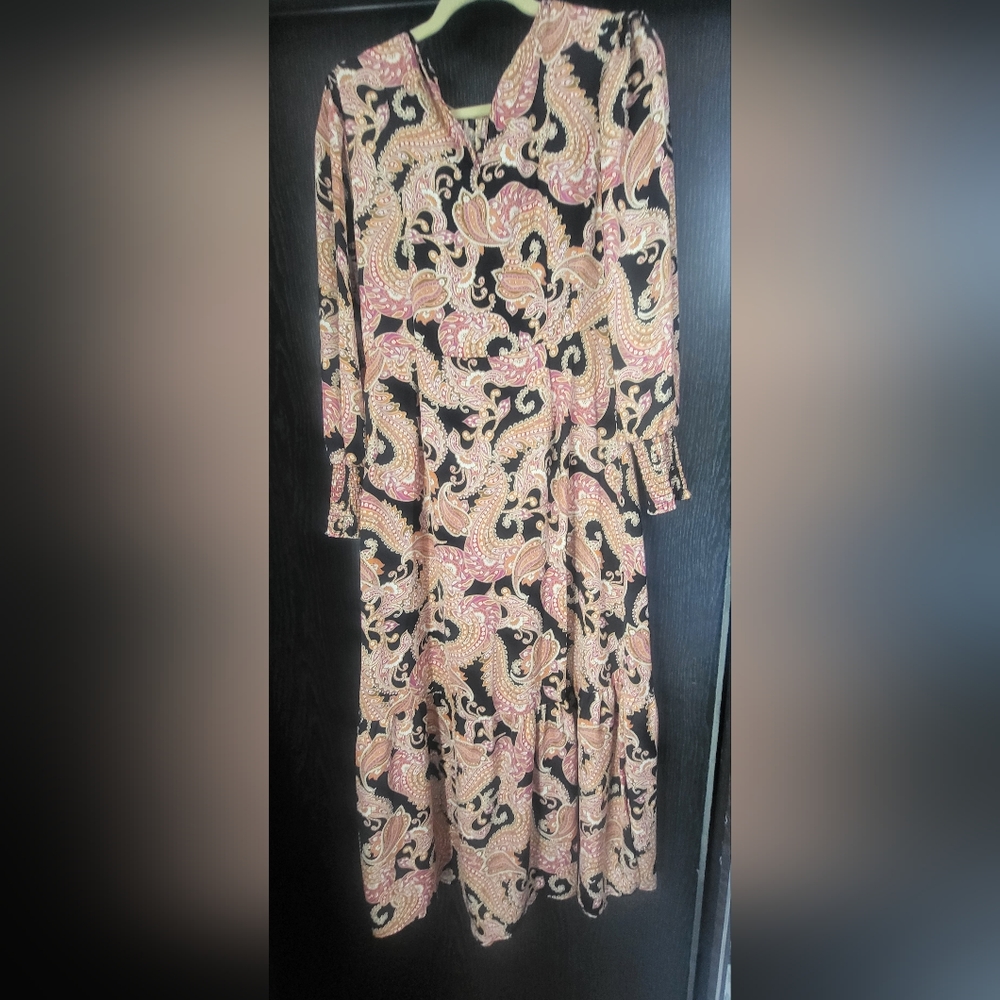 Who What Wear Black and Tan Maxi Sundress with Bishop Sleeves